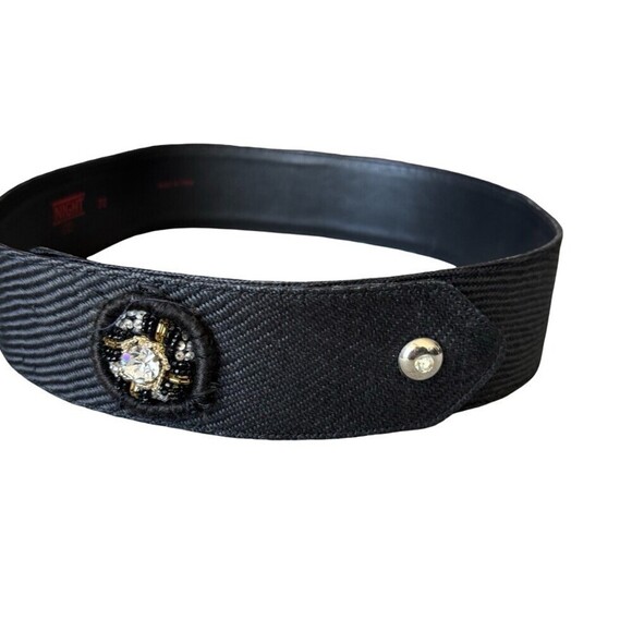 Vintage Valentino Night Black Beaded Fabric Leather Waist Belt xs 80s main image 6